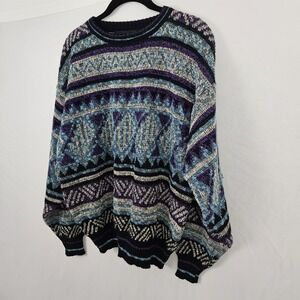 Vtg 80's Mens M Geometric Sweater Multicolor Knit Expressions International
